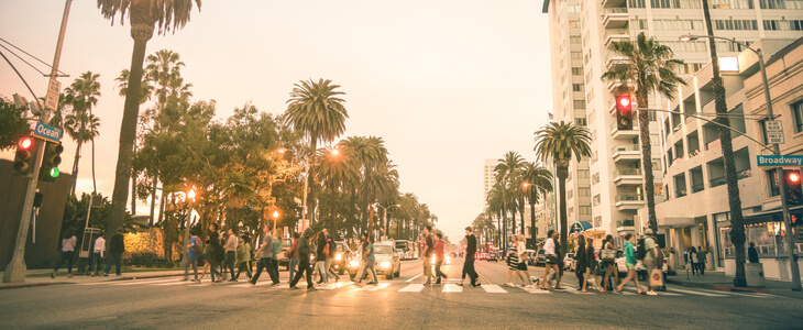 pedestrians crossing the street in San Jose