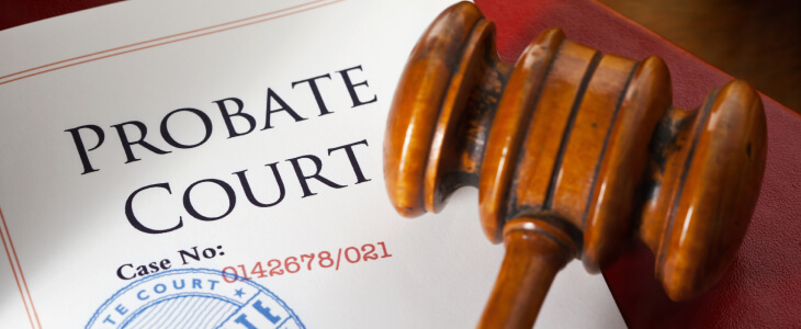 A probate litigation document with a gavel